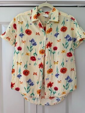 Vintage Bobbie Brooks Cream Floral Button-Up Short Sleeve Top